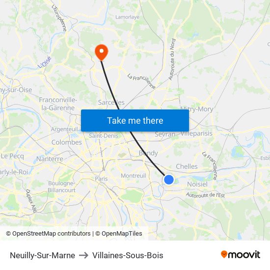 Neuilly-Sur-Marne to Villaines-Sous-Bois map