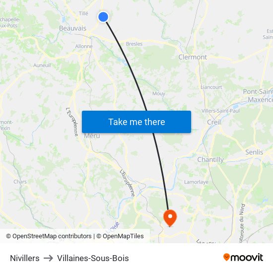 Nivillers to Villaines-Sous-Bois map