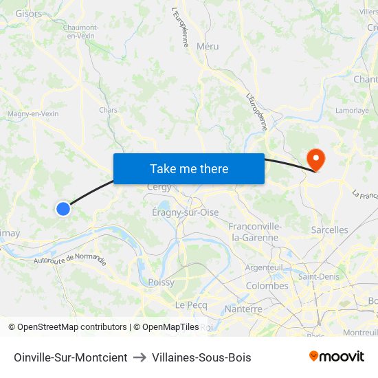 Oinville-Sur-Montcient to Villaines-Sous-Bois map