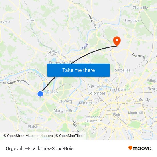 Orgeval to Villaines-Sous-Bois map