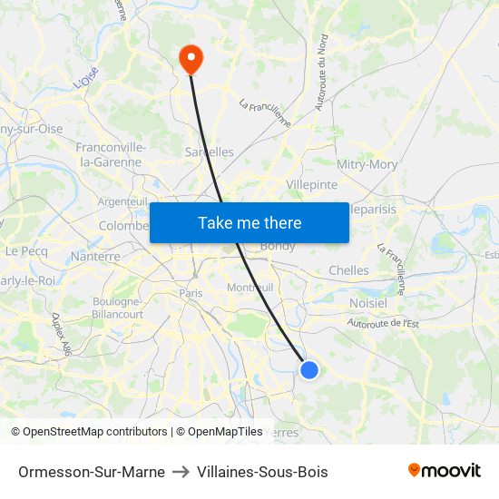 Ormesson-Sur-Marne to Villaines-Sous-Bois map
