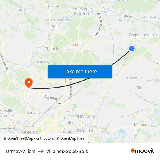 Ormoy-Villers to Villaines-Sous-Bois map