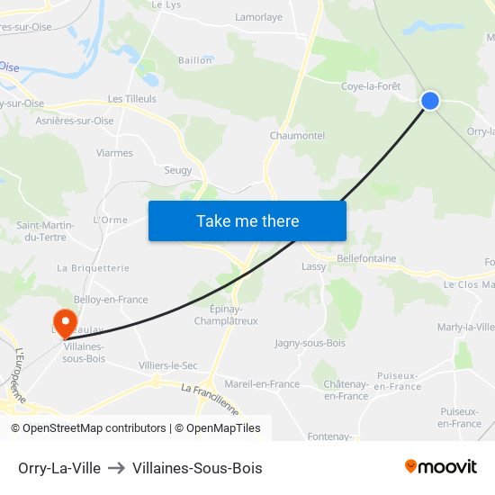 Orry-La-Ville to Villaines-Sous-Bois map