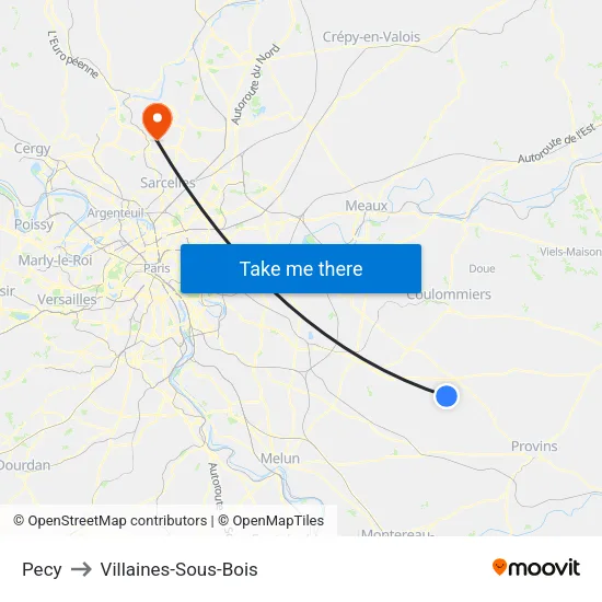 Pecy to Villaines-Sous-Bois map