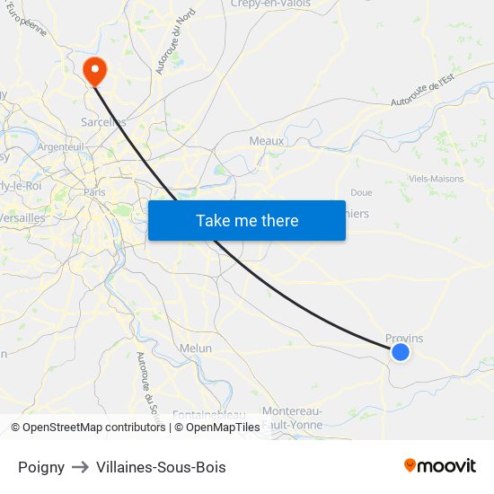 Poigny to Villaines-Sous-Bois map