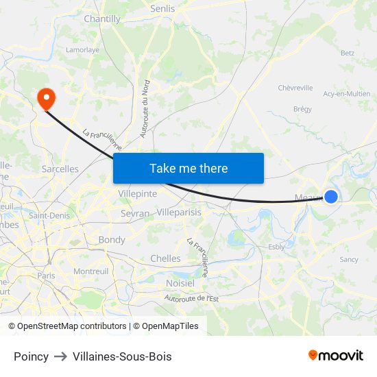 Poincy to Villaines-Sous-Bois map