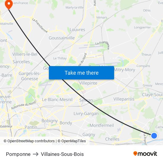 Pomponne to Villaines-Sous-Bois map