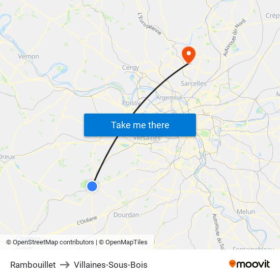 Rambouillet to Villaines-Sous-Bois map