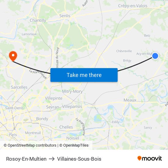 Rosoy-En-Multien to Villaines-Sous-Bois map