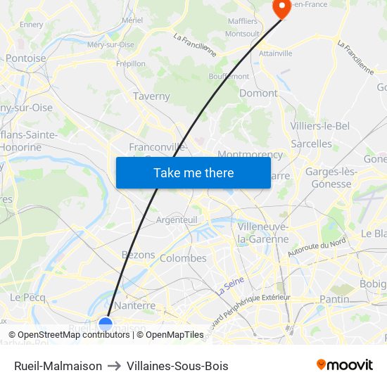 Rueil-Malmaison to Villaines-Sous-Bois map