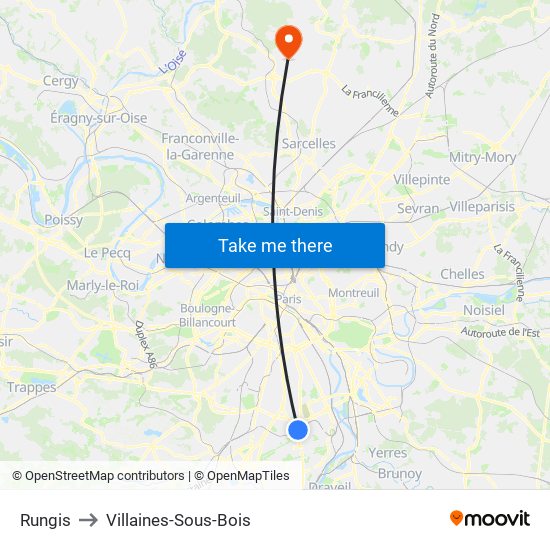 Rungis to Villaines-Sous-Bois map
