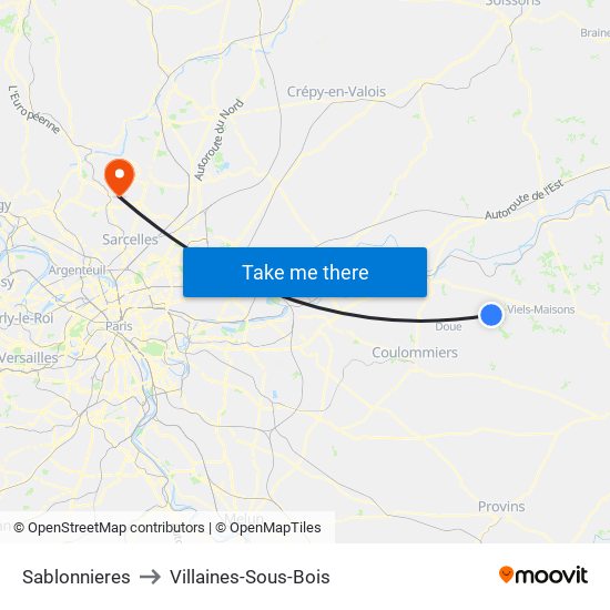 Sablonnieres to Villaines-Sous-Bois map