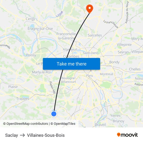 Saclay to Villaines-Sous-Bois map