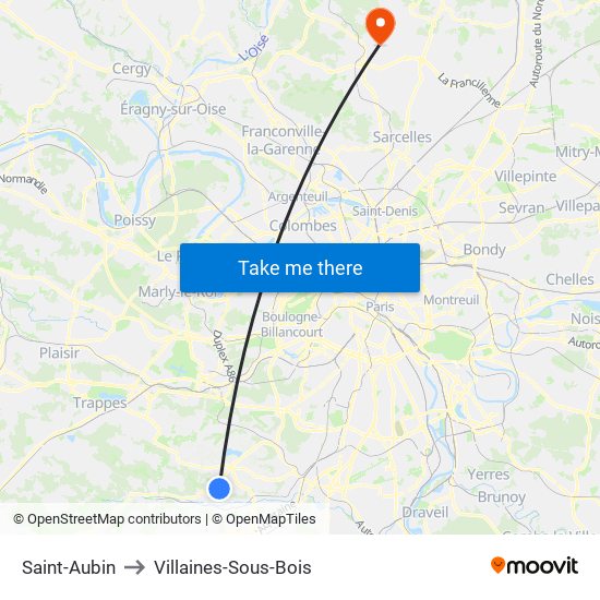 Saint-Aubin to Villaines-Sous-Bois map