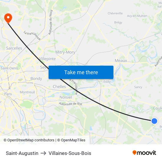 Saint-Augustin to Villaines-Sous-Bois map