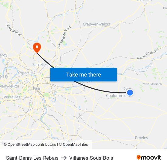 Saint-Denis-Les-Rebais to Villaines-Sous-Bois map