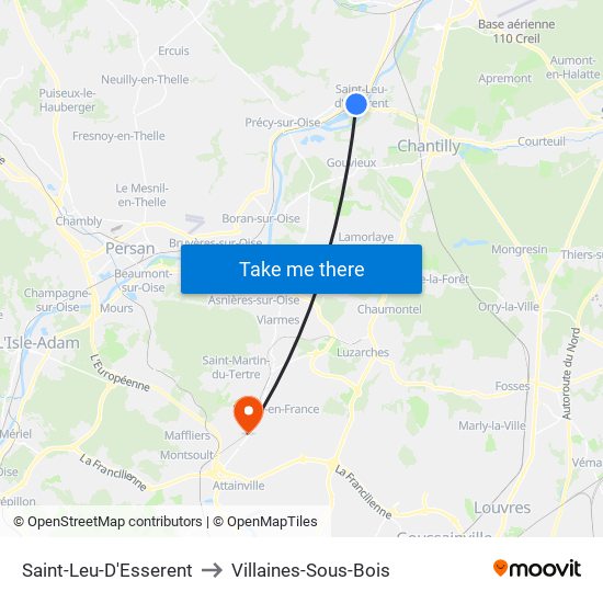 Saint-Leu-D'Esserent to Villaines-Sous-Bois map