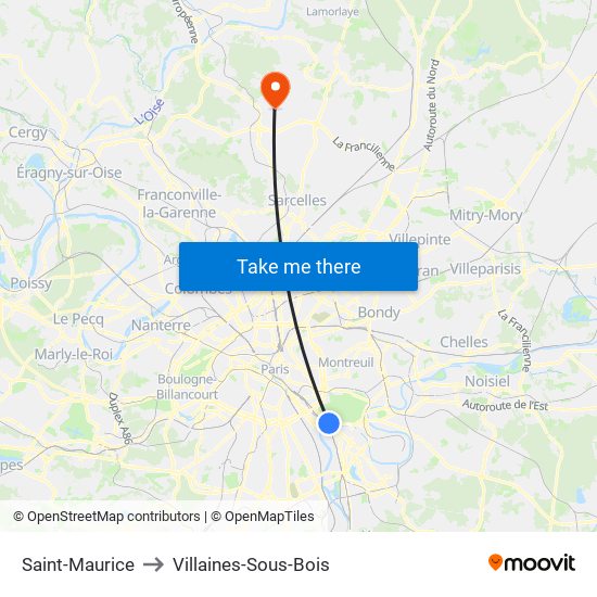 Saint-Maurice to Villaines-Sous-Bois map