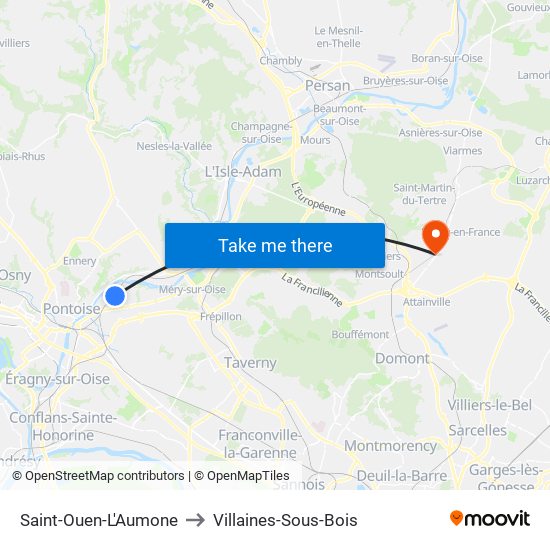 Saint-Ouen-L'Aumone to Villaines-Sous-Bois map
