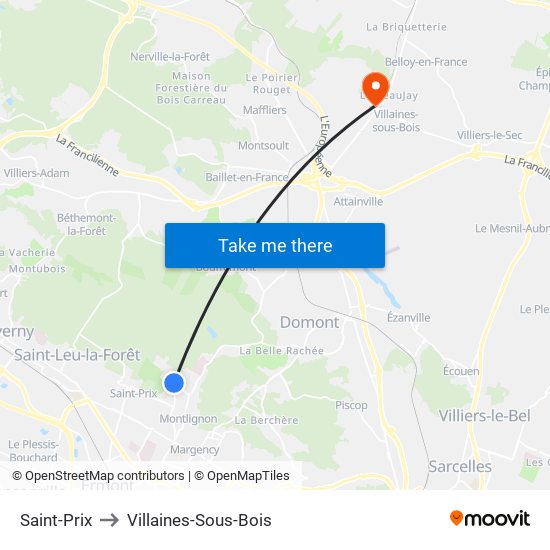 Saint-Prix to Villaines-Sous-Bois map