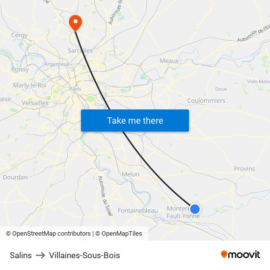 Salins to Villaines-Sous-Bois map
