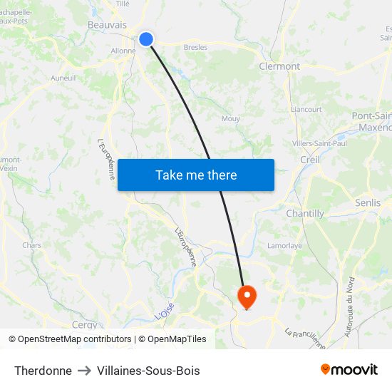 Therdonne to Villaines-Sous-Bois map