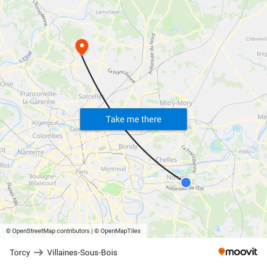 Torcy to Villaines-Sous-Bois map