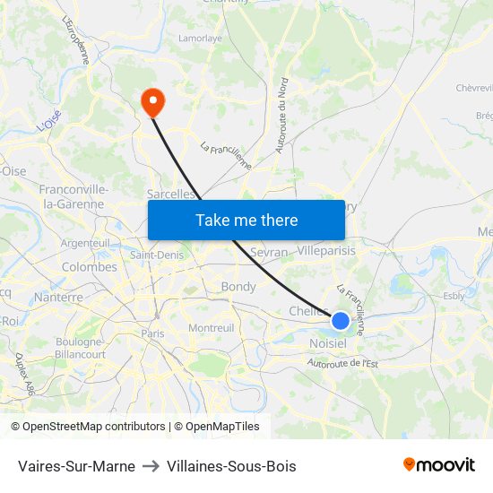 Vaires-Sur-Marne to Villaines-Sous-Bois map