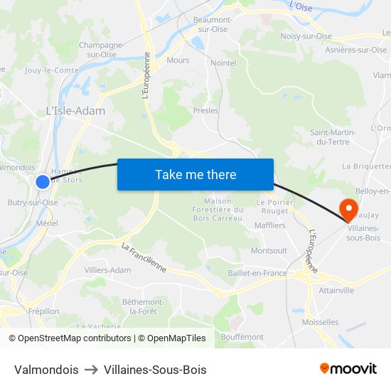 Valmondois to Villaines-Sous-Bois map