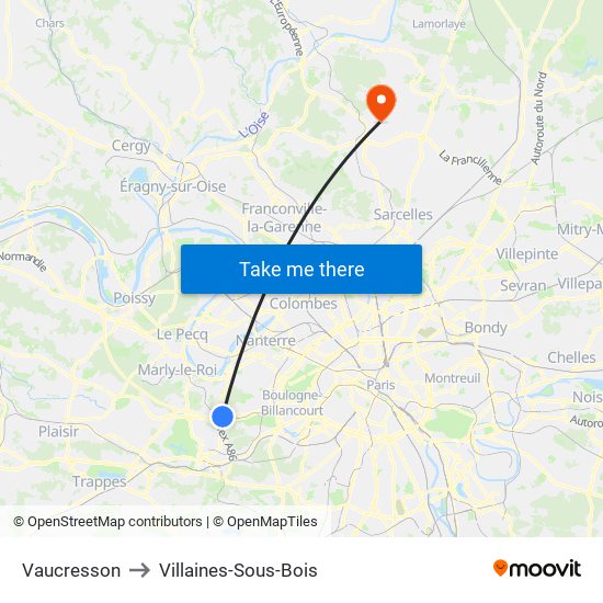 Vaucresson to Villaines-Sous-Bois map