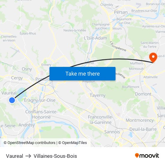 Vaureal to Villaines-Sous-Bois map