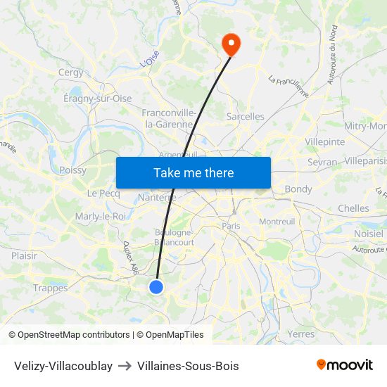 Velizy-Villacoublay to Villaines-Sous-Bois map