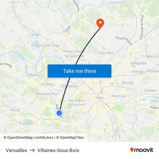 Versailles to Villaines-Sous-Bois map