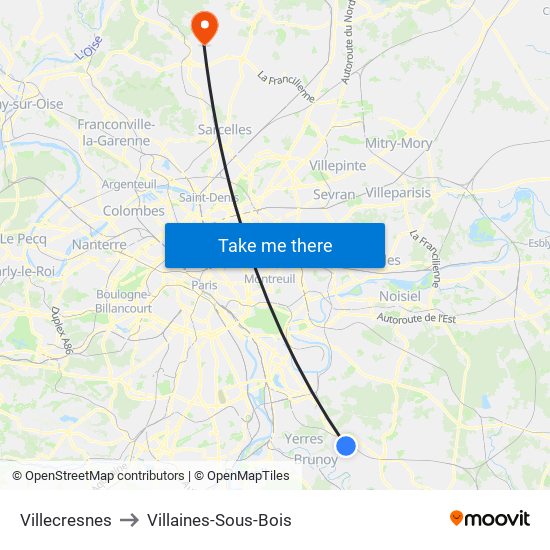 Villecresnes to Villaines-Sous-Bois map
