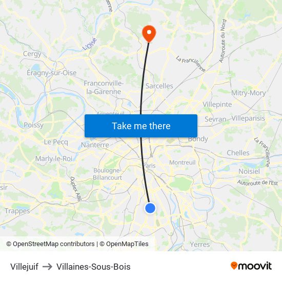 Villejuif to Villaines-Sous-Bois map