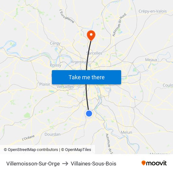 Villemoisson-Sur-Orge to Villaines-Sous-Bois map