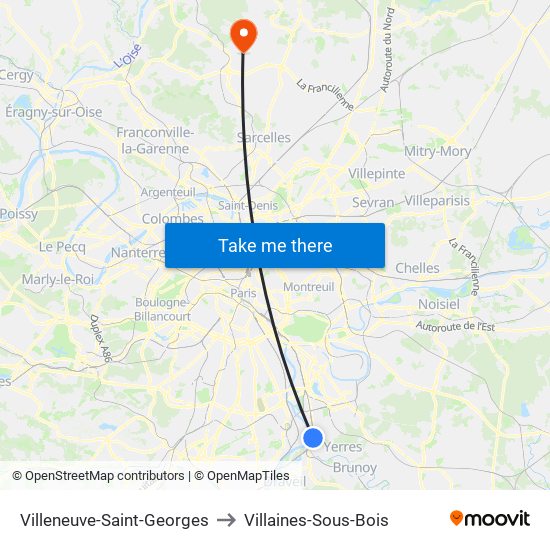 Villeneuve-Saint-Georges to Villaines-Sous-Bois map