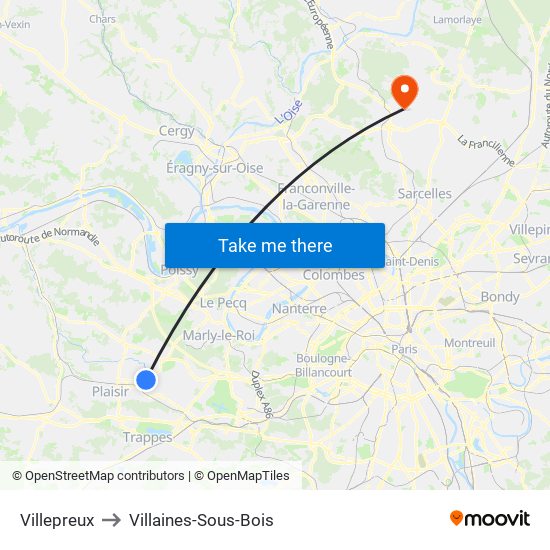 Villepreux to Villaines-Sous-Bois map