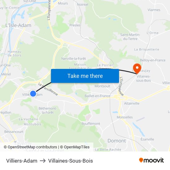 Villiers-Adam to Villaines-Sous-Bois map
