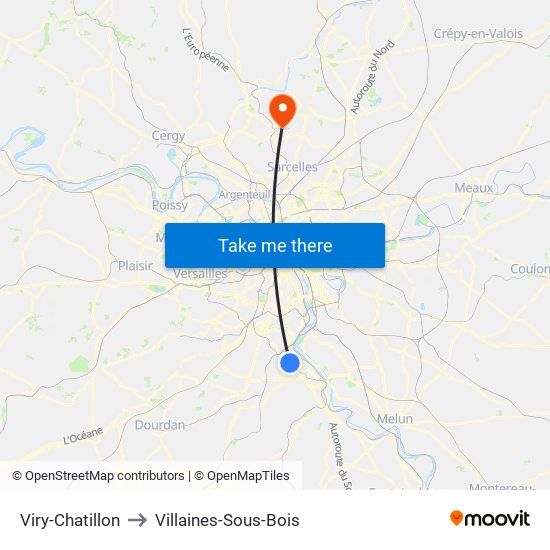 Viry-Chatillon to Villaines-Sous-Bois map