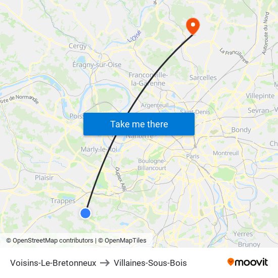 Voisins-Le-Bretonneux to Villaines-Sous-Bois map
