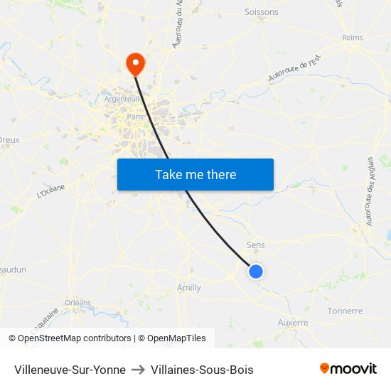 Villeneuve-Sur-Yonne to Villaines-Sous-Bois map