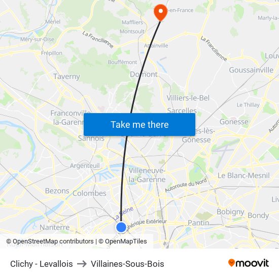 Clichy - Levallois to Villaines-Sous-Bois map