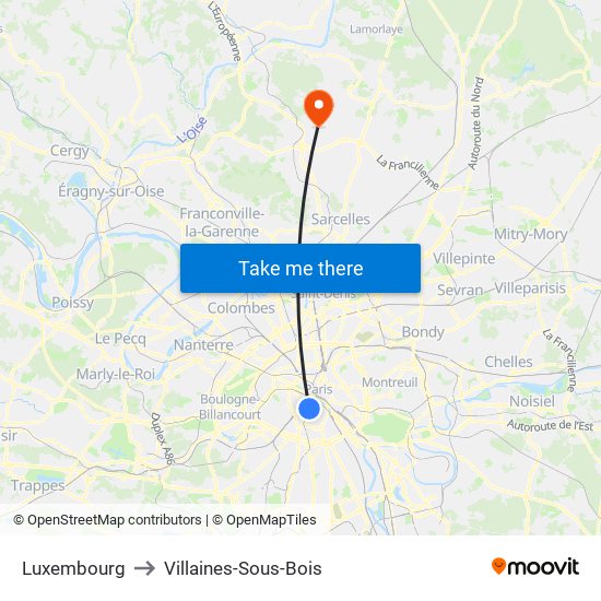 Luxembourg to Villaines-Sous-Bois map
