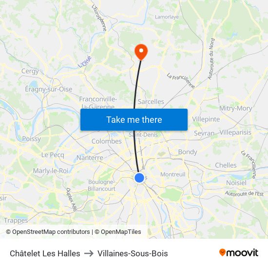 Châtelet Les Halles to Villaines-Sous-Bois map