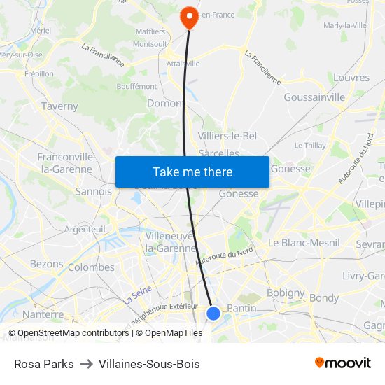 Rosa Parks to Villaines-Sous-Bois map