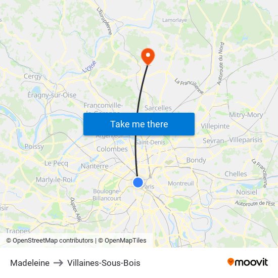 Madeleine to Villaines-Sous-Bois map