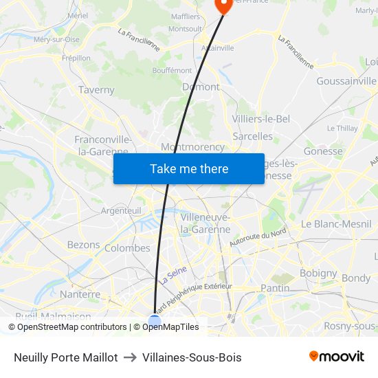 Neuilly Porte Maillot to Villaines-Sous-Bois map