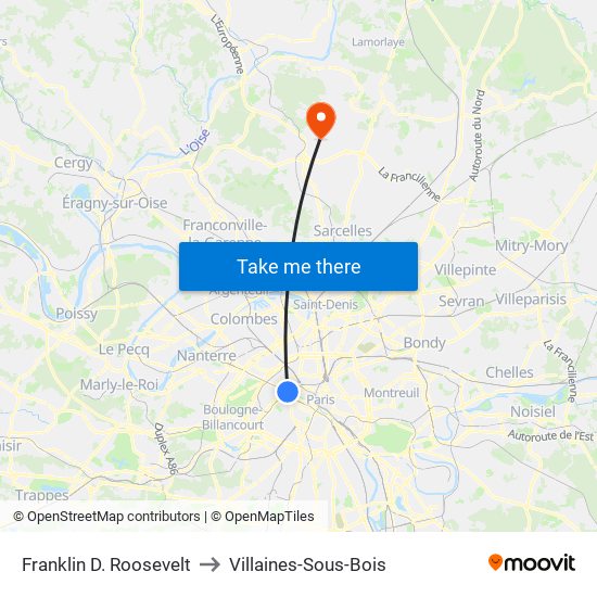 Franklin D. Roosevelt to Villaines-Sous-Bois map