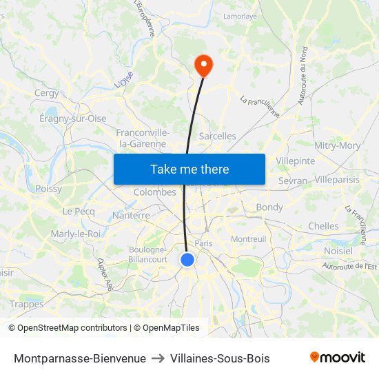 Montparnasse-Bienvenue to Villaines-Sous-Bois map